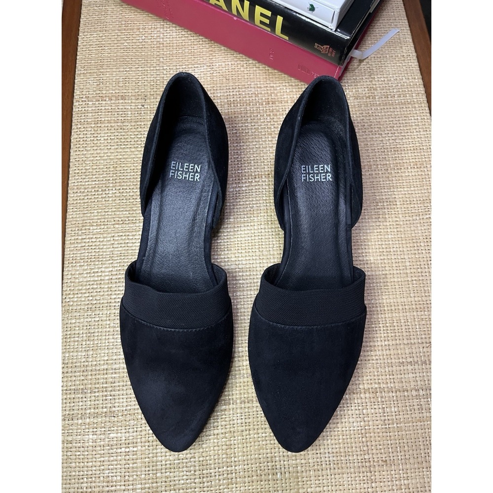 Eileen Fisher Hilly Suede d'Orsay Pump Wedge Heel Women's 7.5 Black Dress Shoe